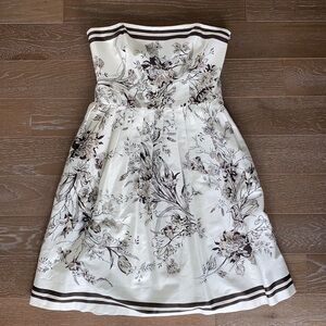 Ann Taylor Floral Strapless Pleated Cotton Dress